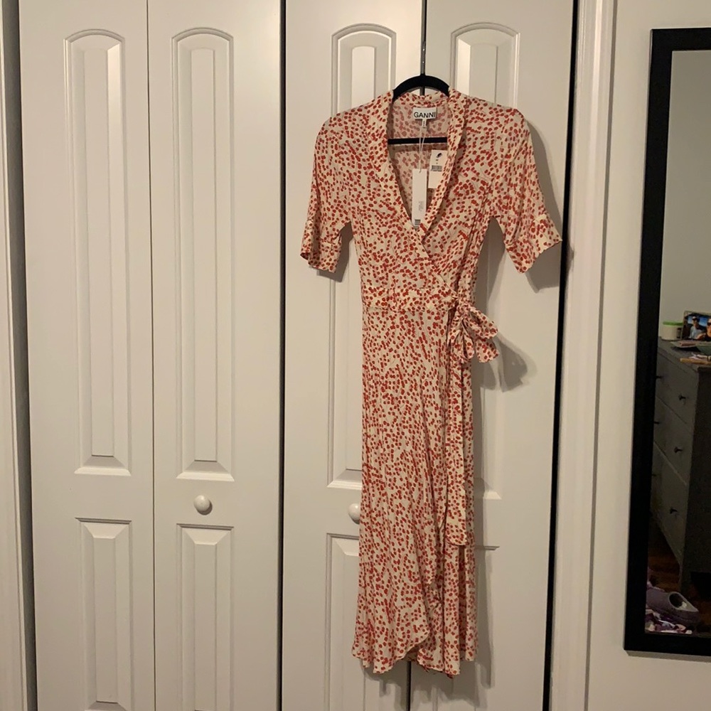 NWT Ganni Red and White Midi Dress